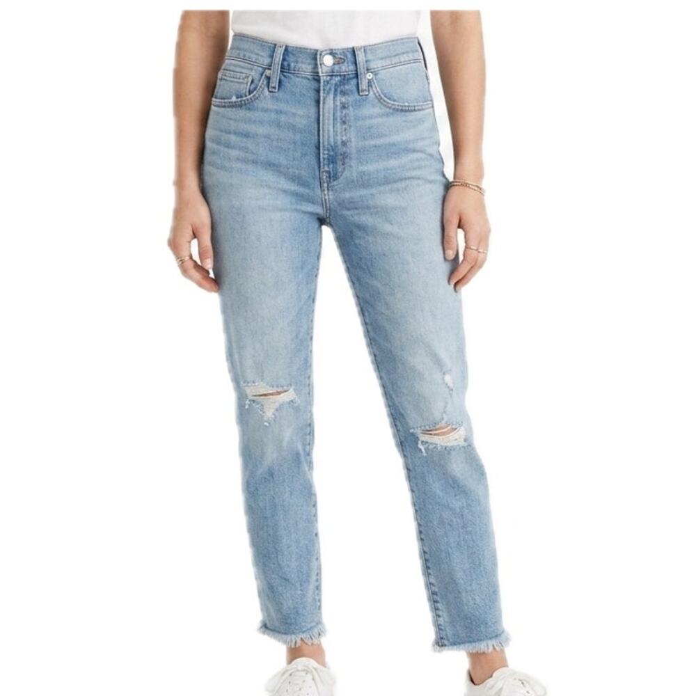 Madewell Blue Distressed Raw Hem Light Wash Stretch Perfect Vintage Jeans sz 26